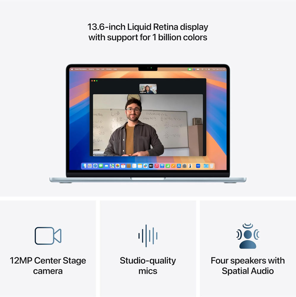 ماك بوك Air 13” (موديل 2025) – شريحة M4، معالج مركزي 10 أنوية، معالج رسومي 8 أنوية، ذاكرة 16GB، تخزين 256GB SSD – لون أزرق سماوي_thumbnail_2